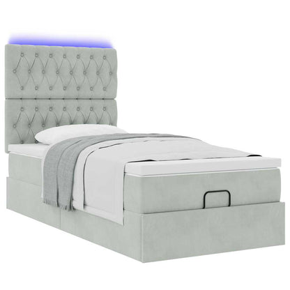 Ottoman bed met matrassen en LED's 100x200cm fluweel lichtgrijs