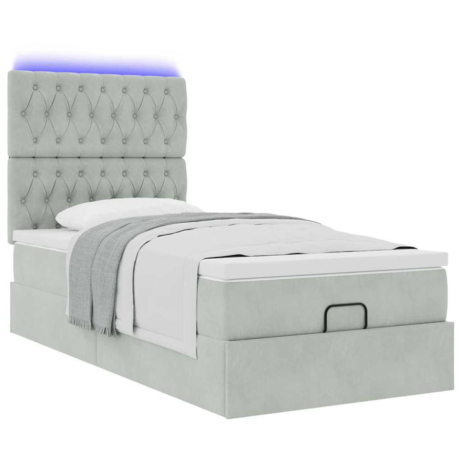 Ottoman bed met matrassen en LED's 100x200cm fluweel lichtgrijs