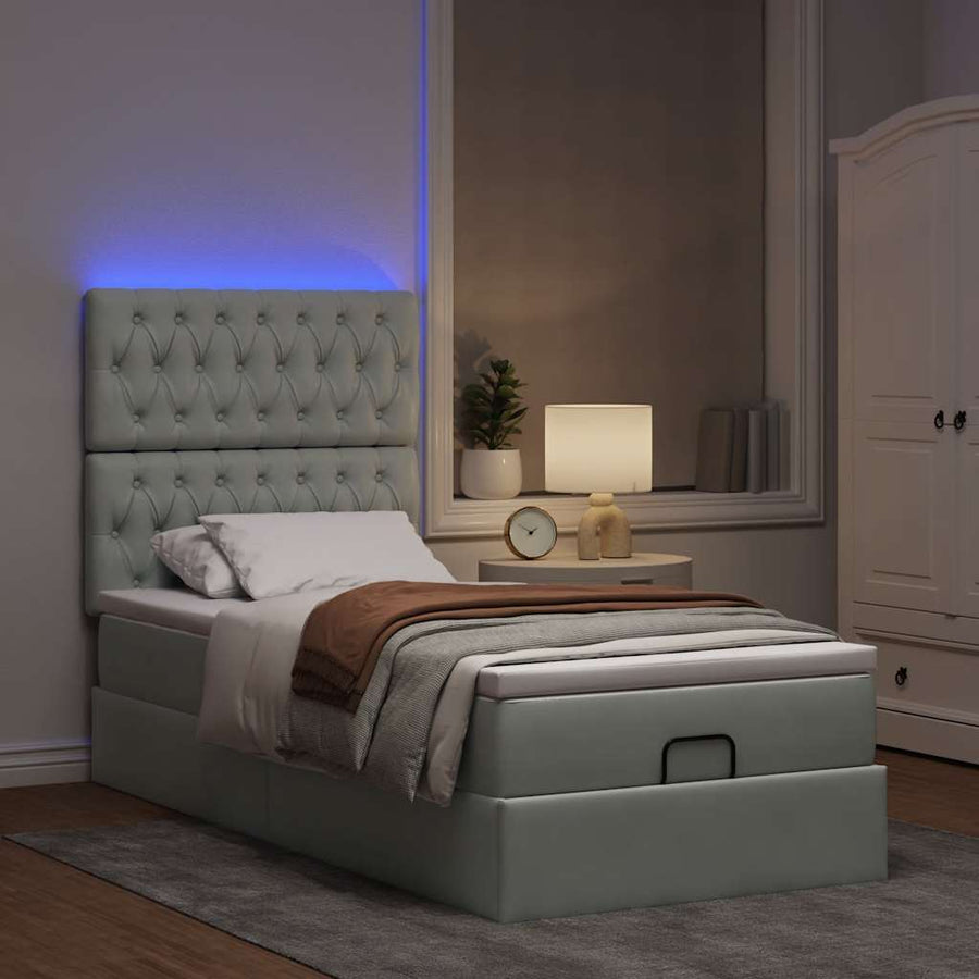 Ottoman bed met matrassen en LED's 100x200cm fluweel lichtgrijs