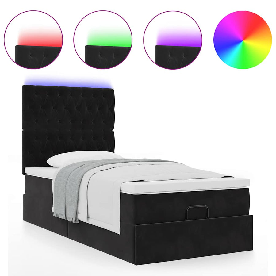Ottoman bed met matrassen en LED's 100x200cm fluweel zwart