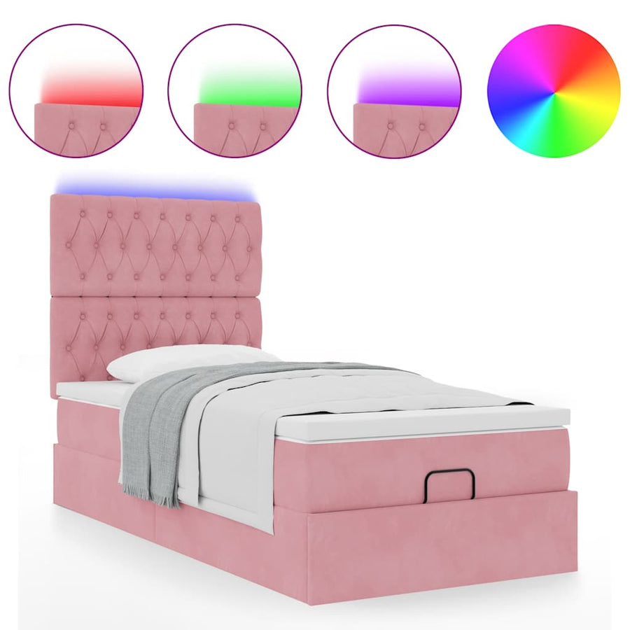 Ottoman bed met matrassen en LED's 100x200cm fluweel roze