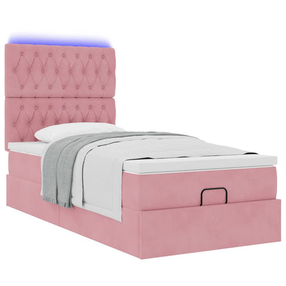 Ottoman bed met matrassen en LED's 100x200cm fluweel roze