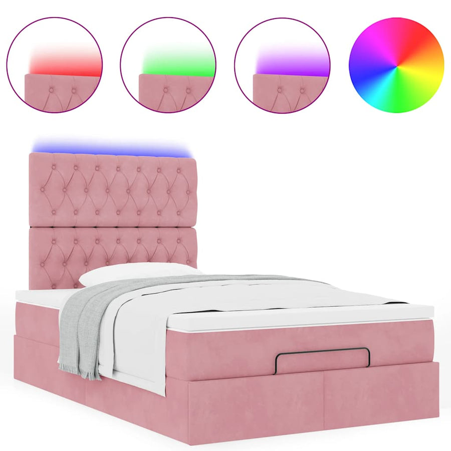 Ottoman bed met matrassen en LED's 120x190cm fluweel roze