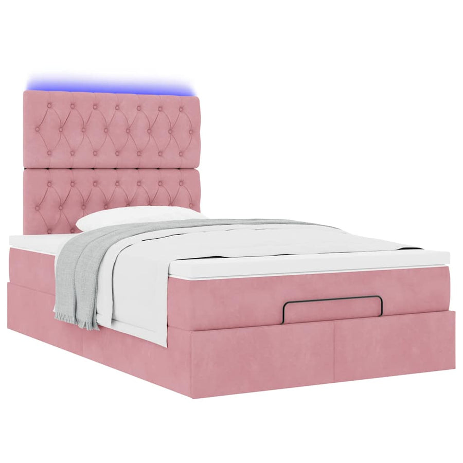 Ottoman bed met matrassen en LED's 120x190cm fluweel roze