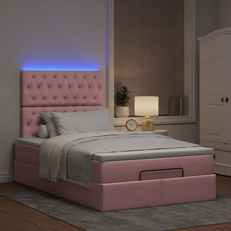 Ottoman bed met matrassen en LED's 120x190cm fluweel roze