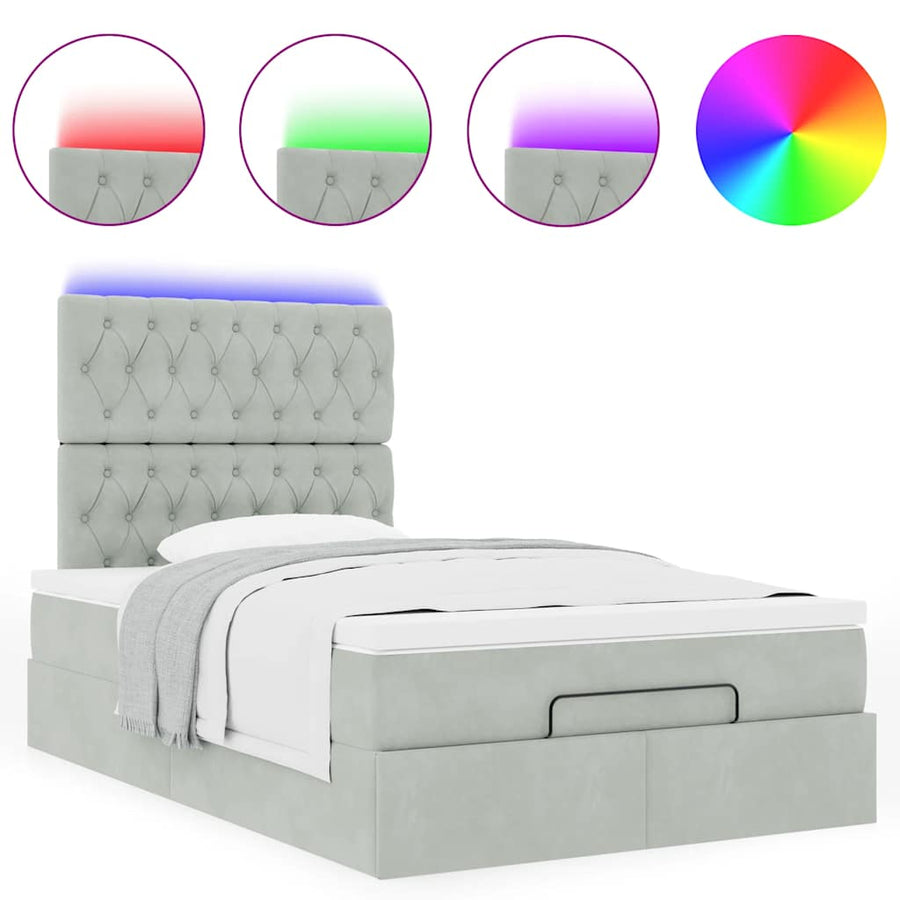 Ottoman bed met matrassen en LED's 120x200cm fluweel lichtgrijs