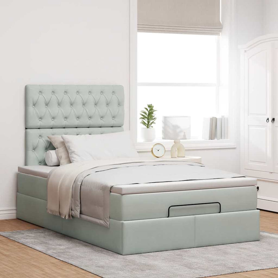 Ottoman bed met matrassen en LED's 120x200cm fluweel lichtgrijs