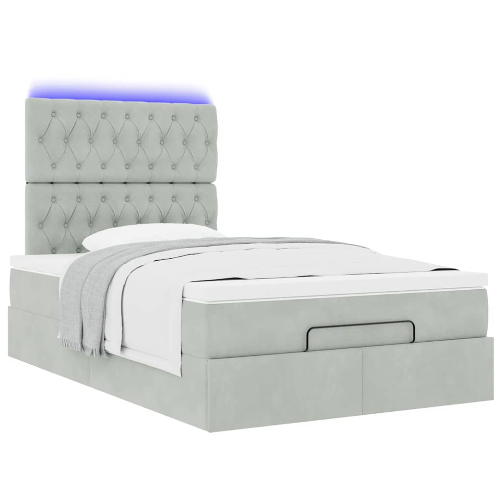 Ottoman bed met matrassen en LED's 120x200cm fluweel lichtgrijs