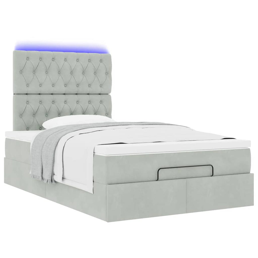 Ottoman bed met matrassen en LED's 120x200cm fluweel lichtgrijs