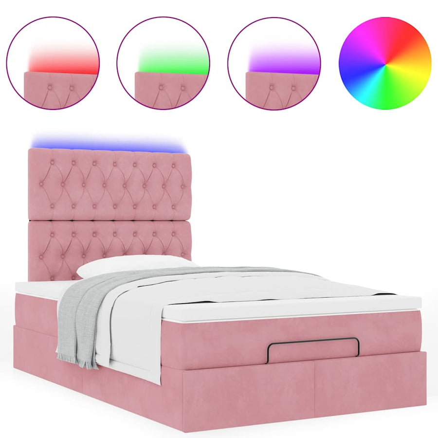 Ottoman bed met matrassen en LED's 120x200cm fluweel roze