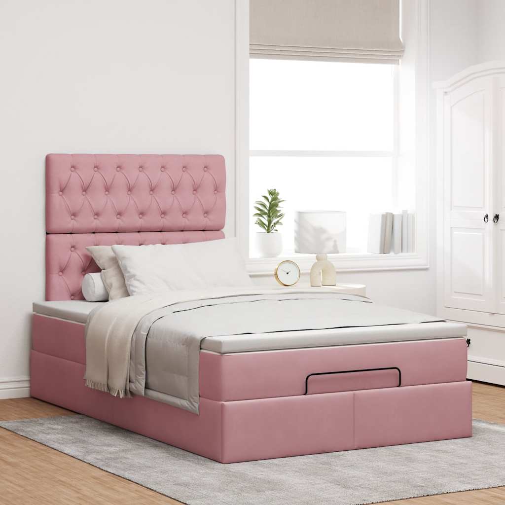 Ottoman bed met matrassen en LED's 120x200cm fluweel roze