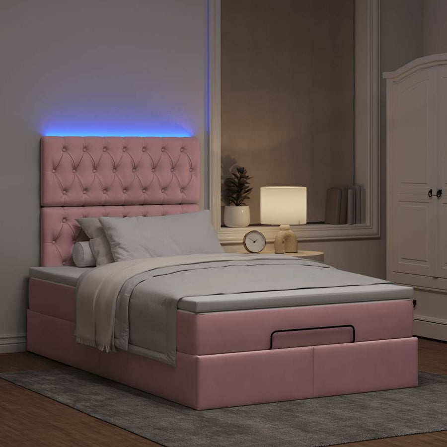 Ottoman bed met matrassen en LED's 120x200cm fluweel roze