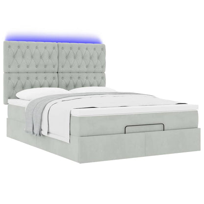 Ottoman bed met matrassen en LED's 140x190cm fluweel lichtgrijs