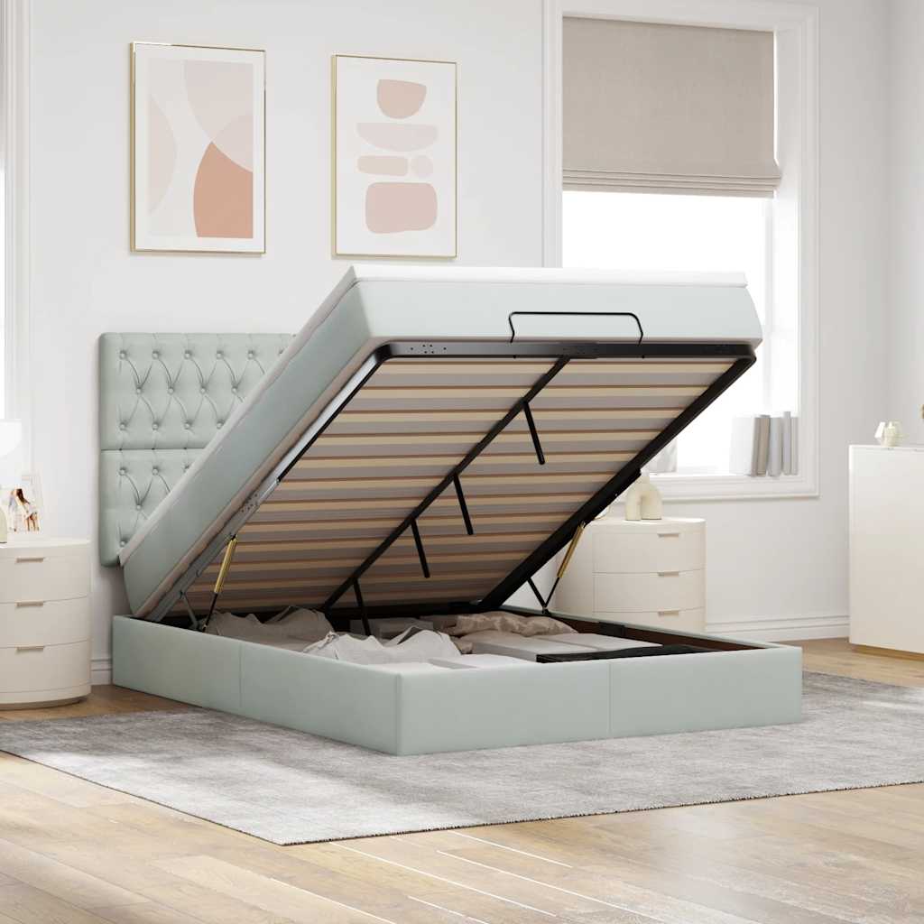 Ottoman bed met matrassen en LED's 140x190cm fluweel lichtgrijs