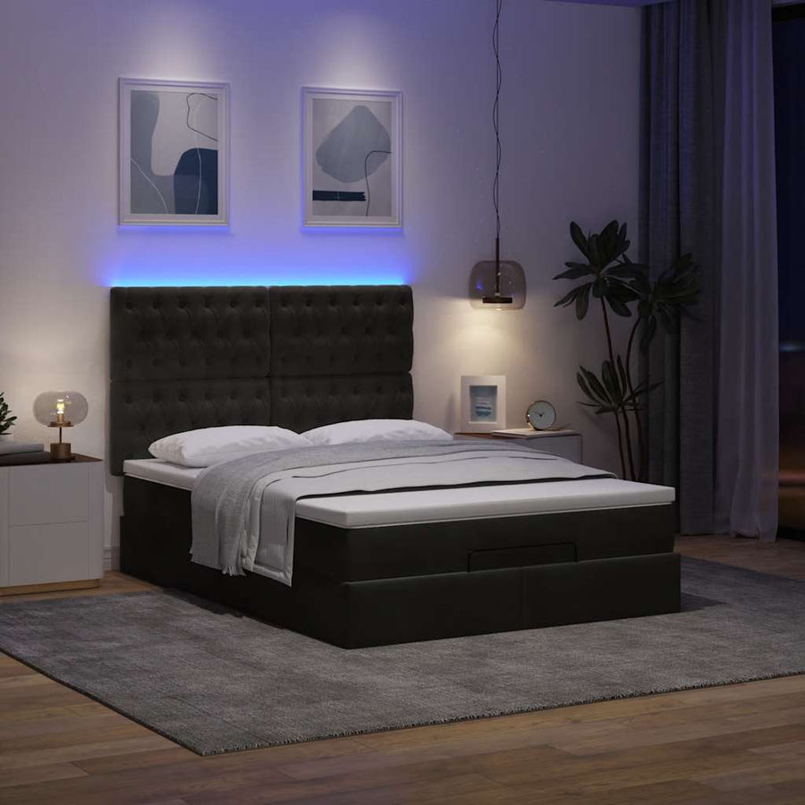 Ottoman bed met matrassen en LED's 140x190cm fluweel zwart