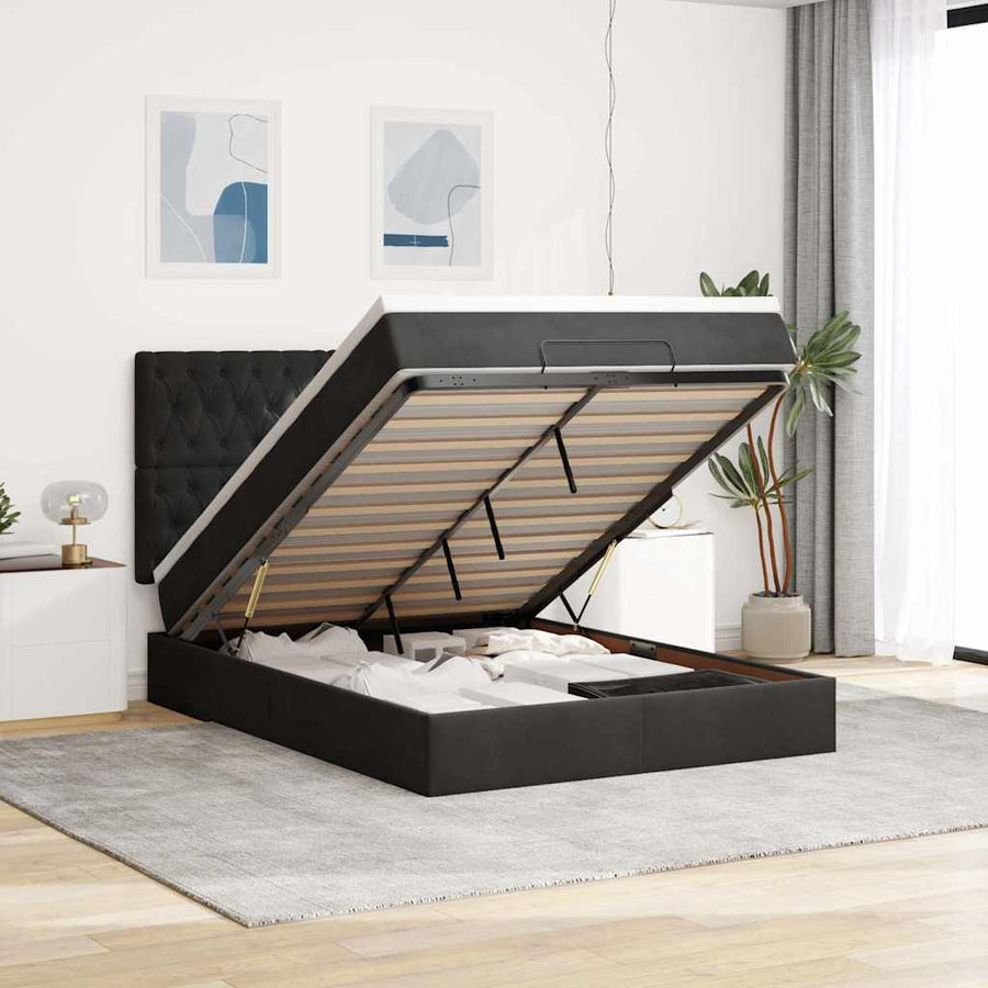 Ottoman bed met matrassen en LED's 140x190cm fluweel zwart