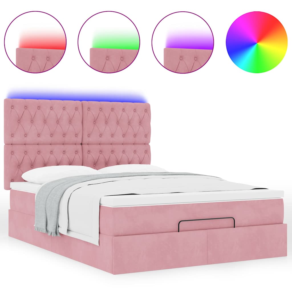 Ottoman bed met matrassen en LED's 140x190cm fluweel roze