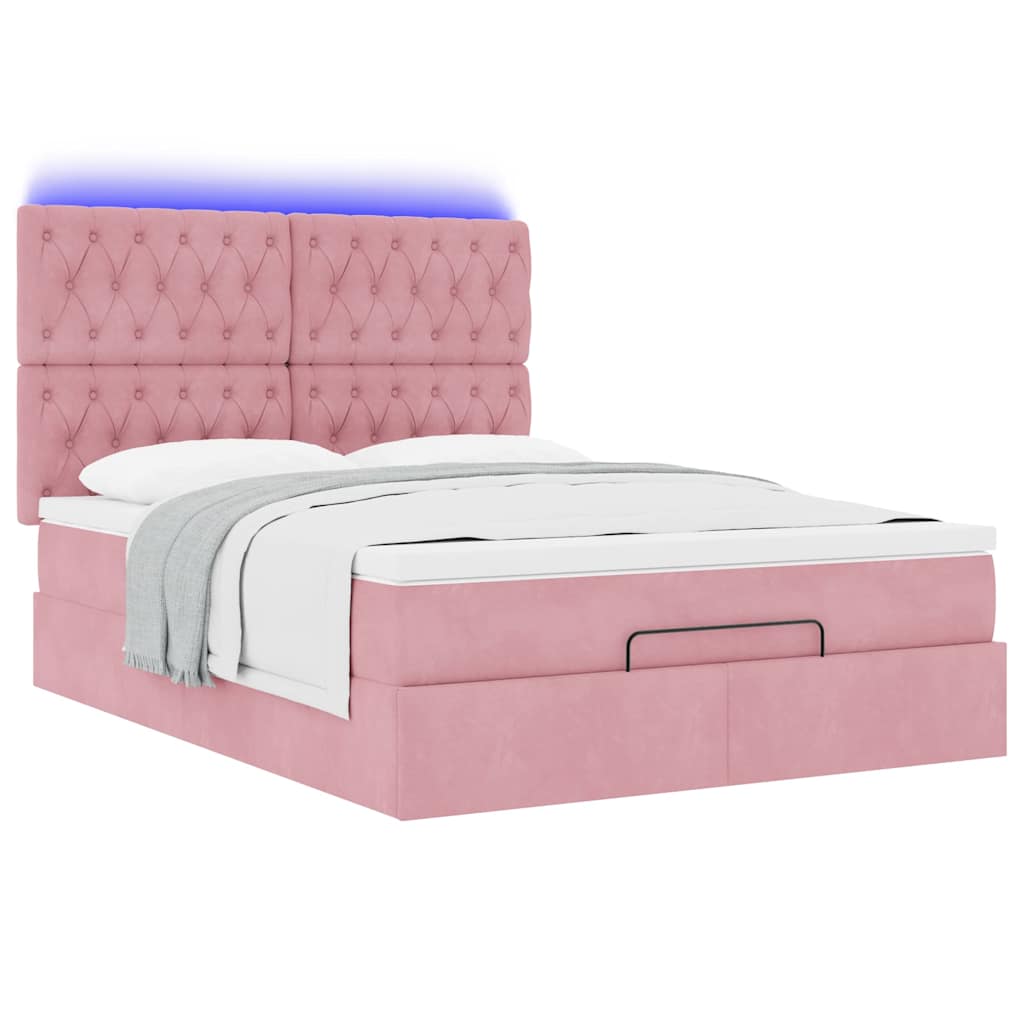 Ottoman bed met matrassen en LED's 140x190cm fluweel roze