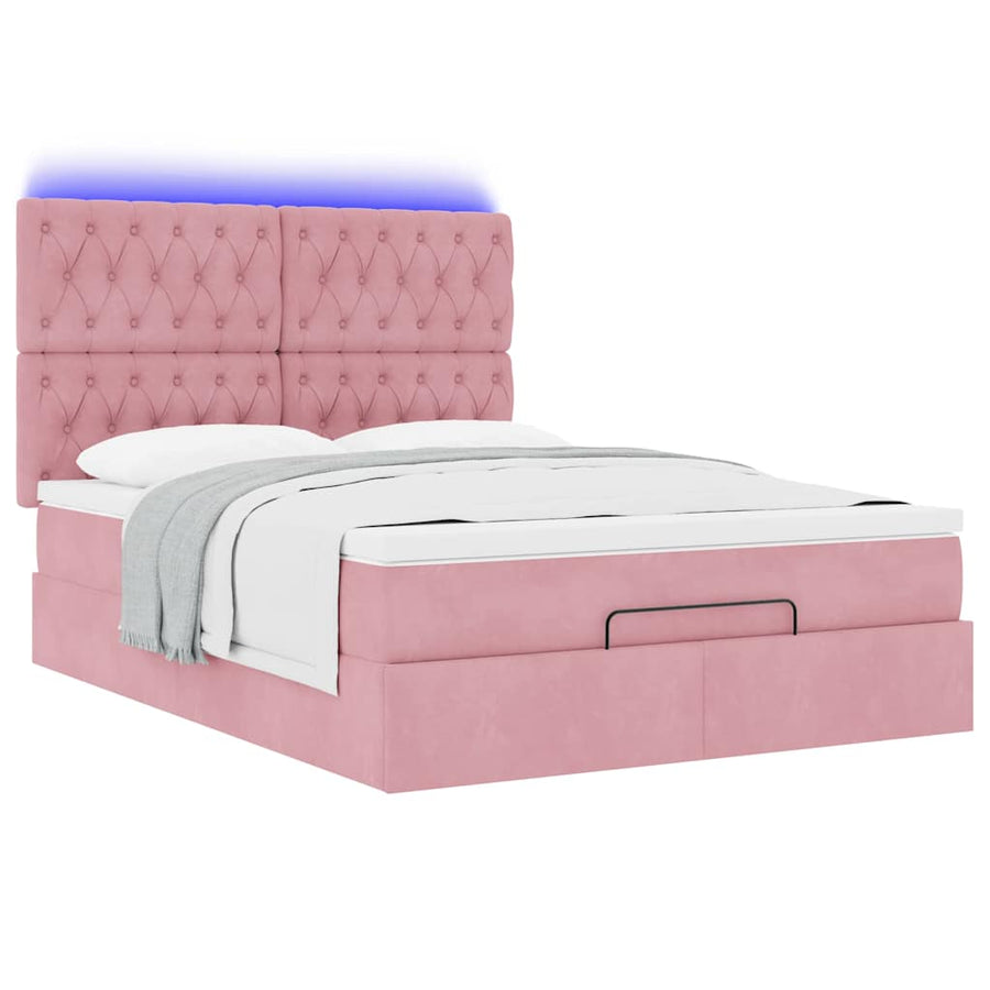 Ottoman bed met matrassen en LED's 140x190cm fluweel roze