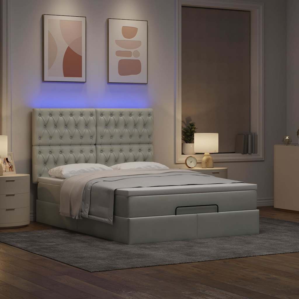 Ottoman bed met matrassen en LED's 140x200cm fluweel lichtgrijs