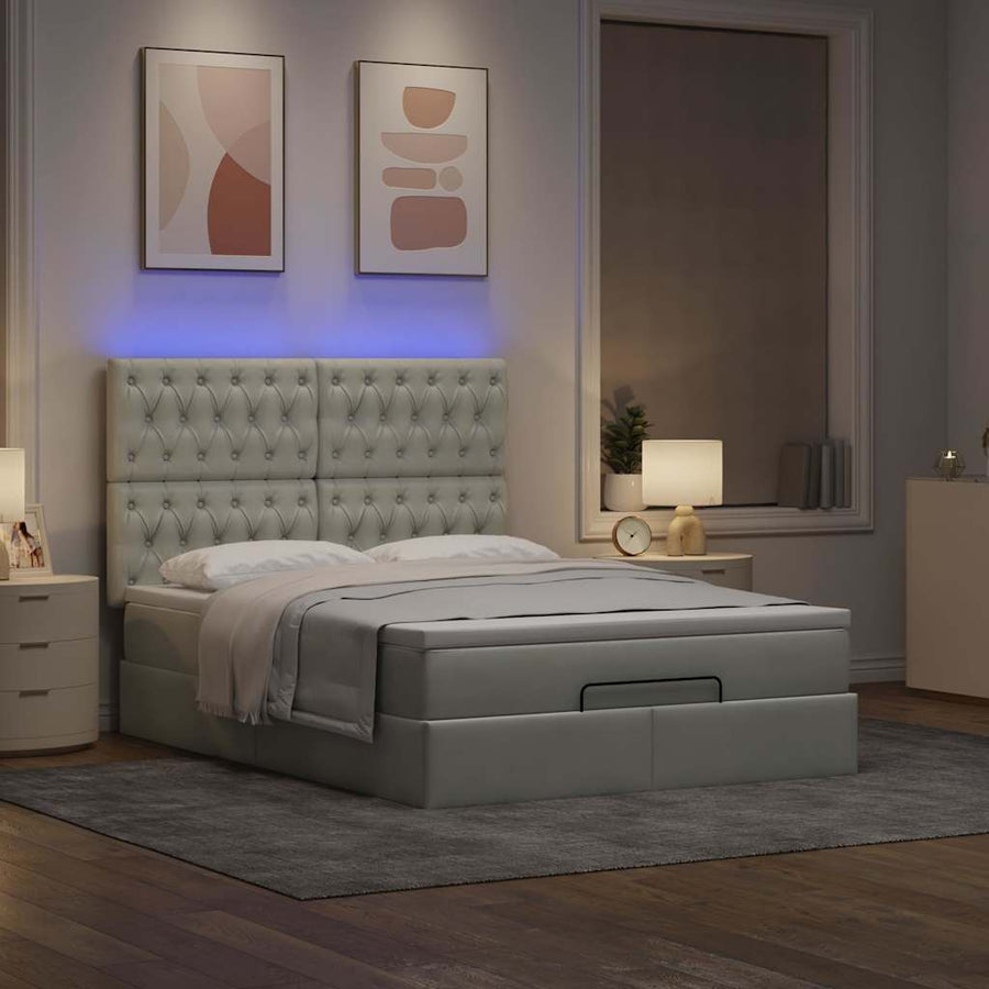 Ottoman bed met matrassen en LED's 140x200cm fluweel lichtgrijs