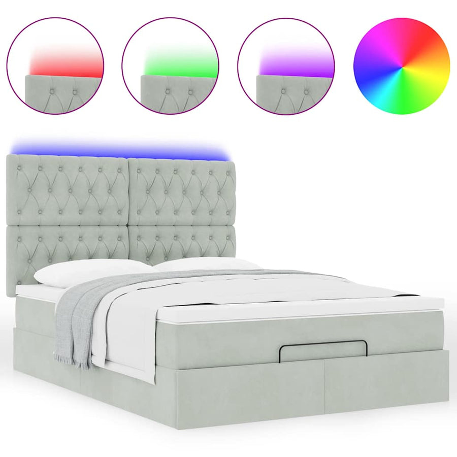 Ottoman bed met matrassen en LED's 140x200cm fluweel lichtgrijs