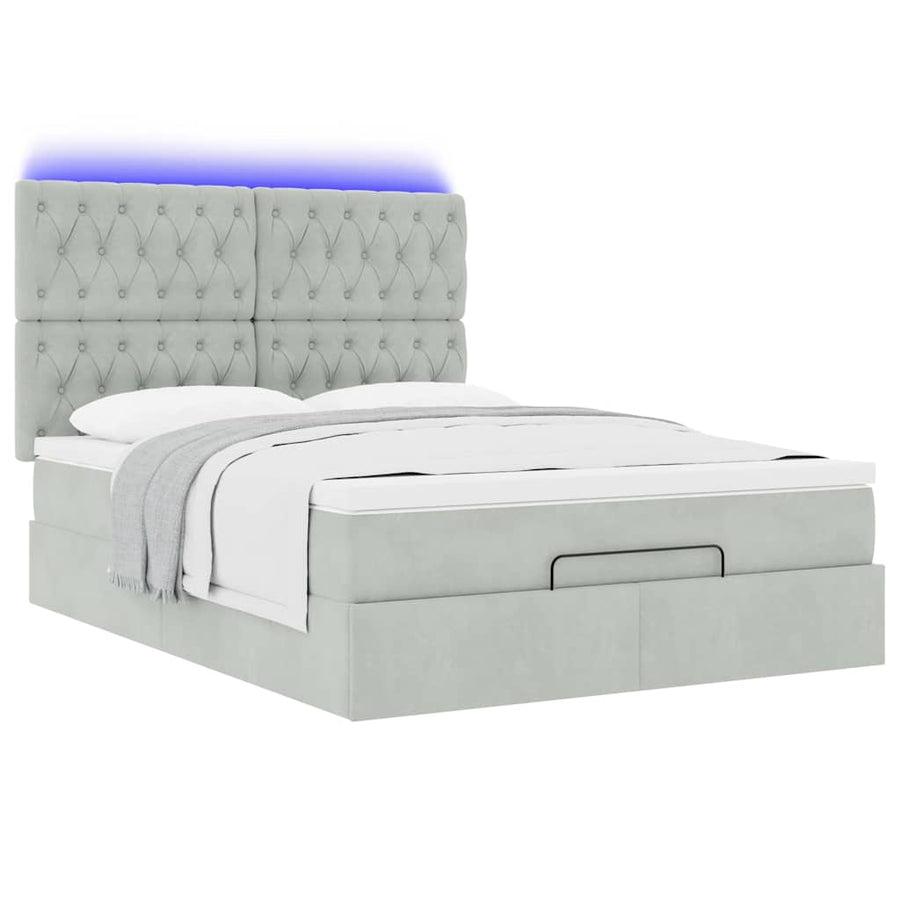 Ottoman bed met matrassen en LED's 140x200cm fluweel lichtgrijs