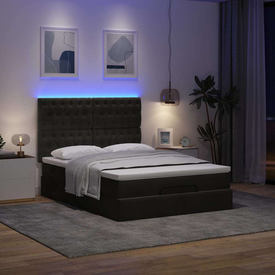 Ottoman Bed Met Matrassen En Led's 140X200Cm Fluweel 140 x 200 cm Zwart