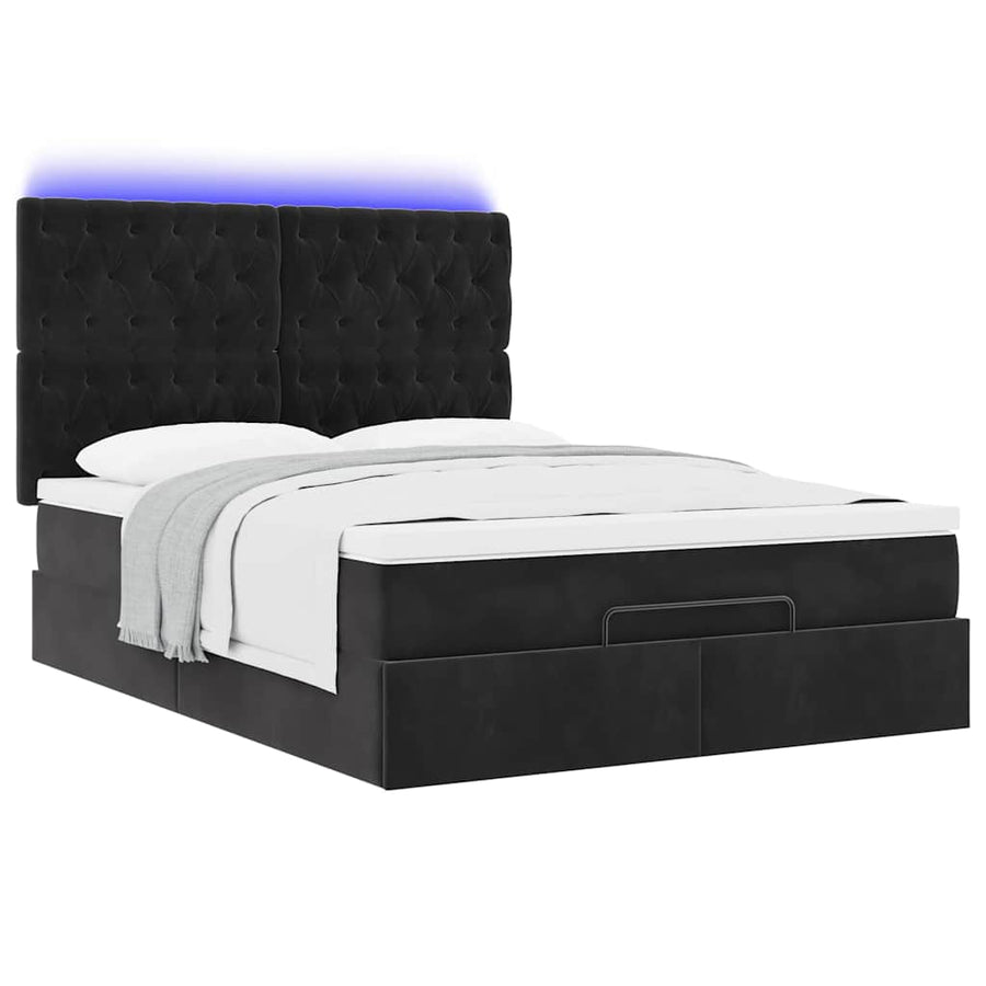 Ottoman Bed Met Matrassen En Led's 140X200Cm Fluweel 140 x 200 cm Zwart