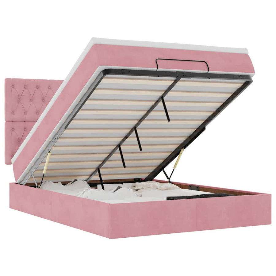Ottoman bed met matrassen en LED's 140x200cm fluweel roze