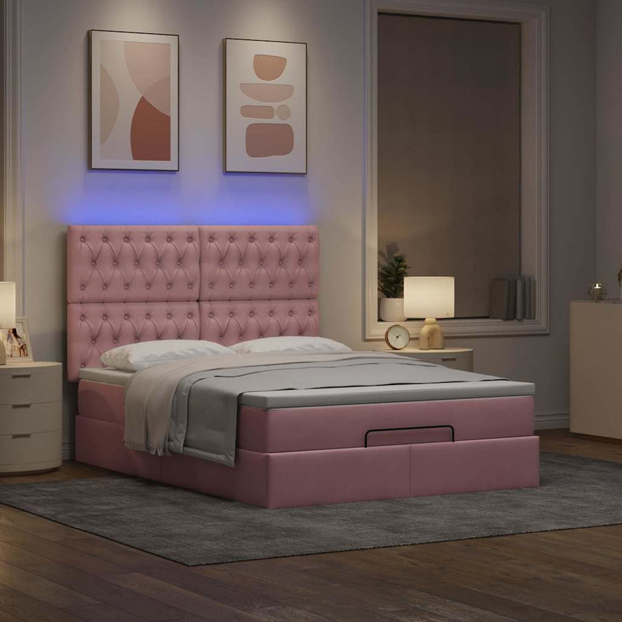 Ottoman bed met matrassen en LED's 140x200cm fluweel roze