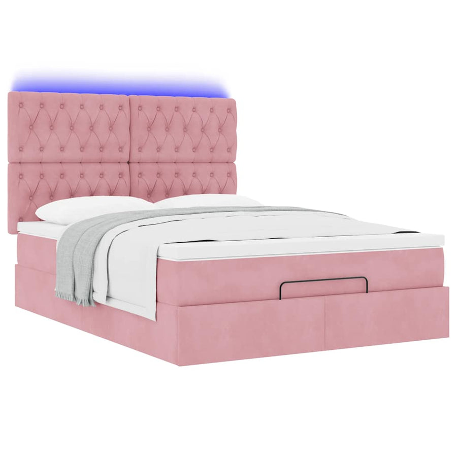 Ottoman bed met matrassen en LED's 140x200cm fluweel roze
