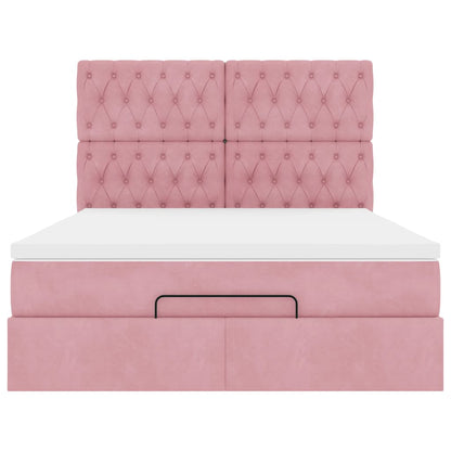 Ottoman bed met matrassen en LED's 140x200cm fluweel roze