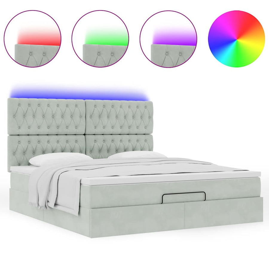 Ottoman bed met matrassen en LED's 160x200cm fluweel lichtgrijs