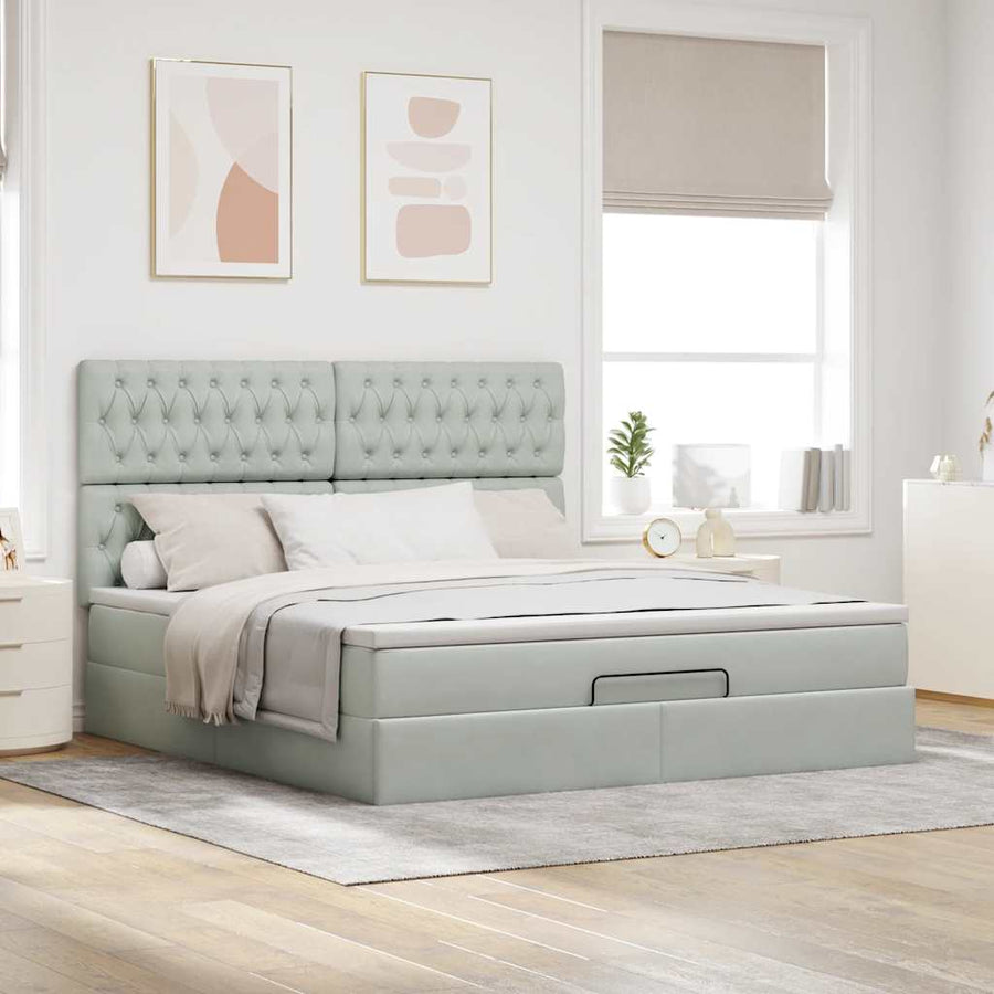 Ottoman bed met matrassen en LED's 160x200cm fluweel lichtgrijs