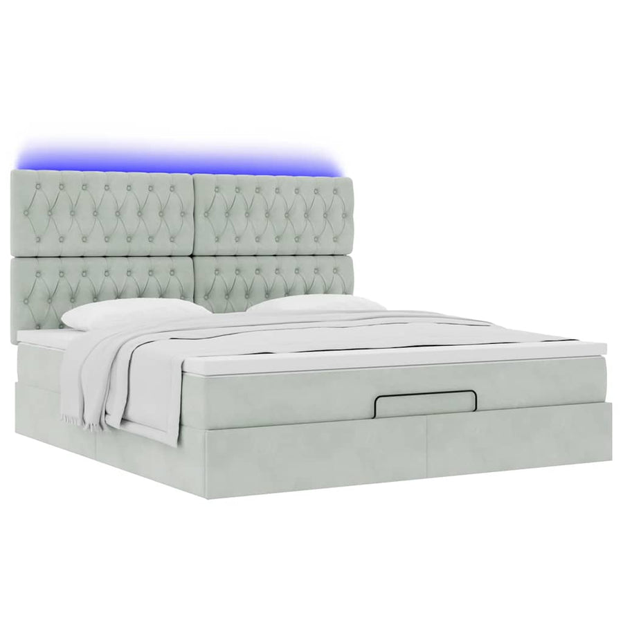 Ottoman bed met matrassen en LED's 160x200cm fluweel lichtgrijs