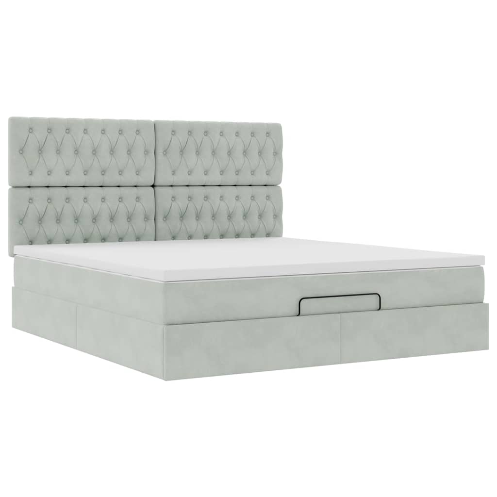 Ottoman bed met matrassen en LED's 160x200cm fluweel lichtgrijs