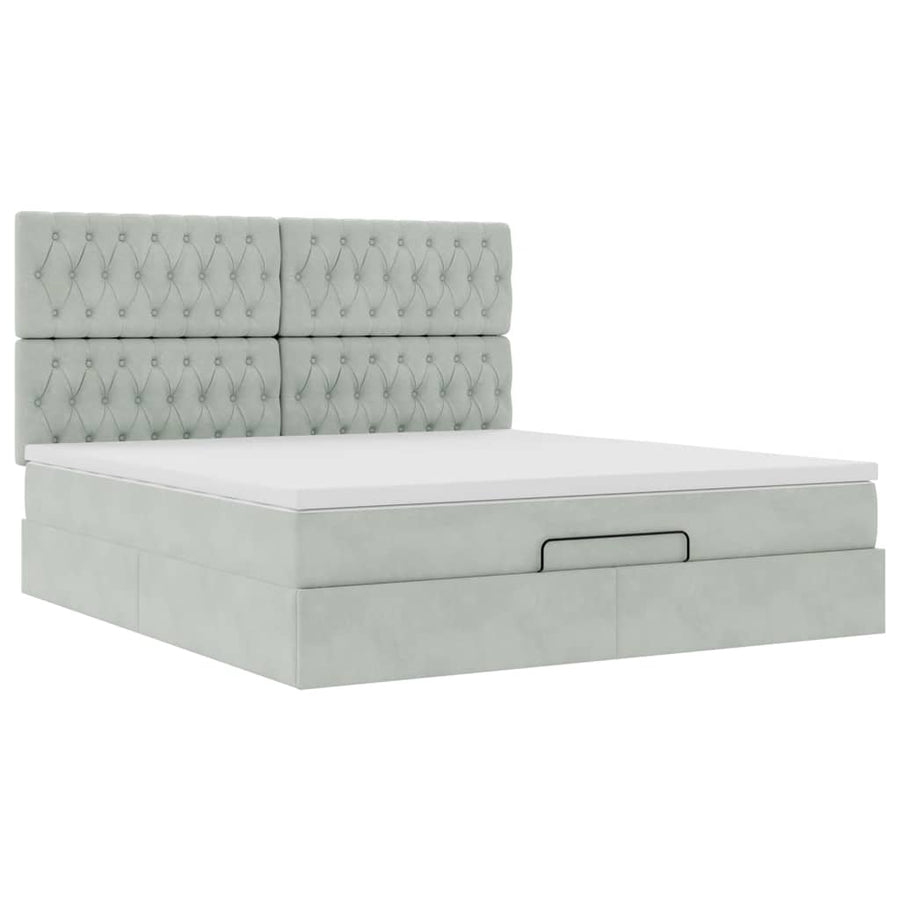 Ottoman bed met matrassen en LED's 160x200cm fluweel lichtgrijs