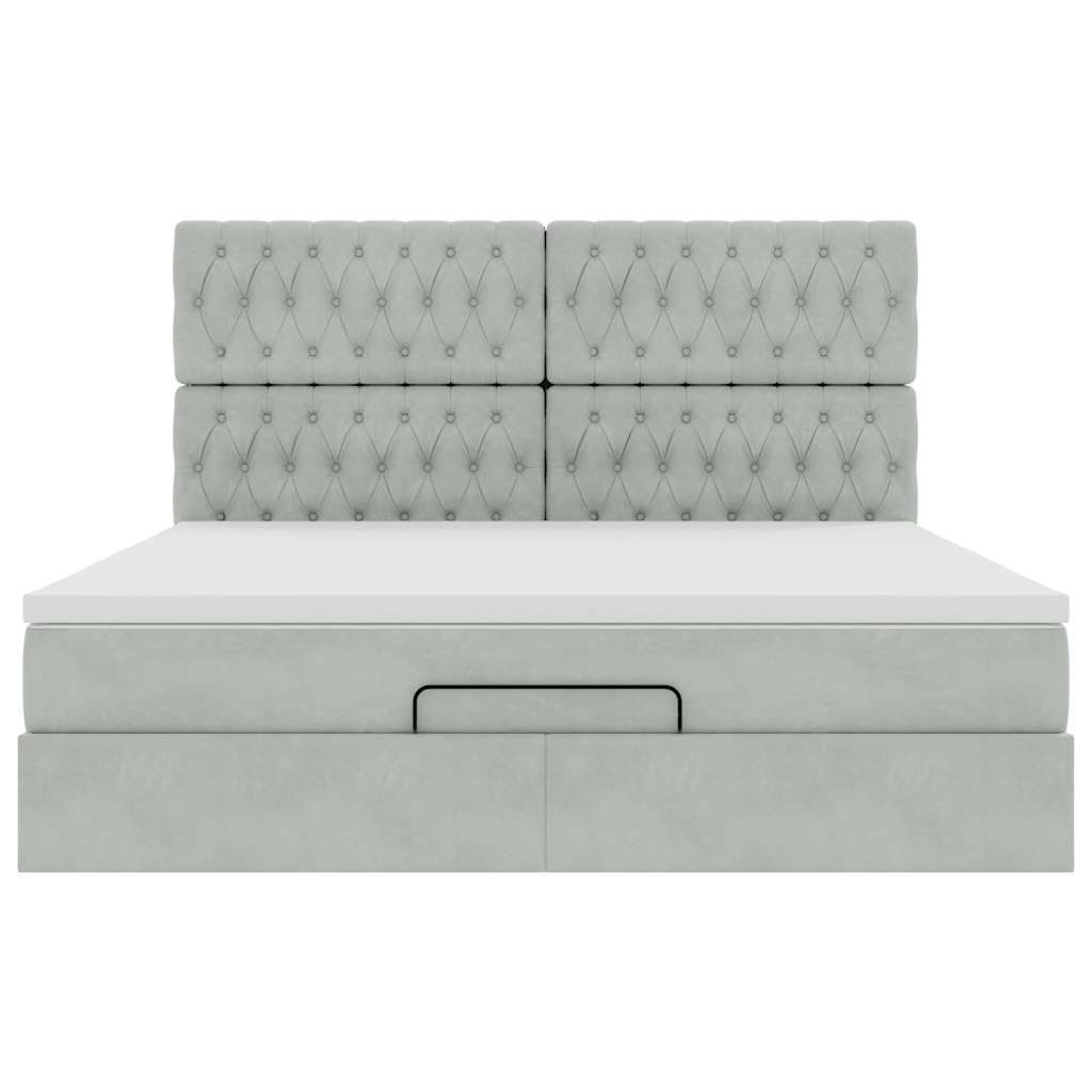Ottoman bed met matrassen en LED's 160x200cm fluweel lichtgrijs