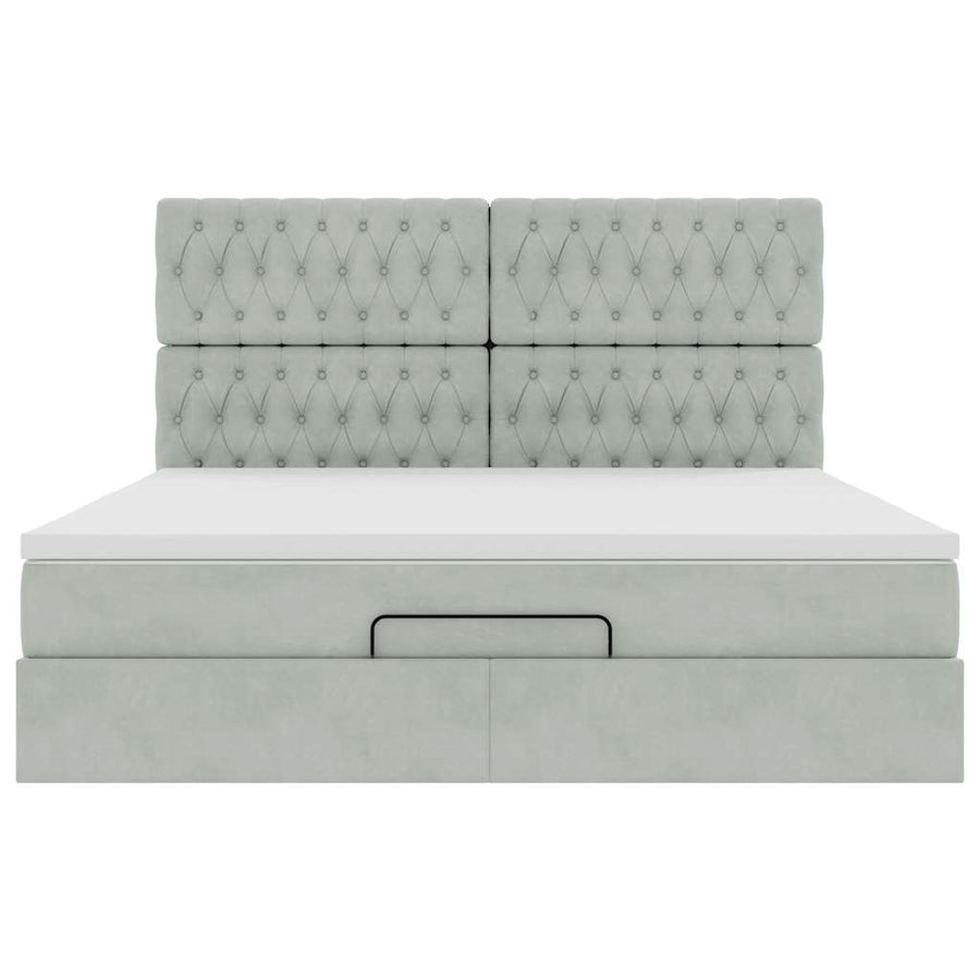 Ottoman bed met matrassen en LED's 160x200cm fluweel lichtgrijs