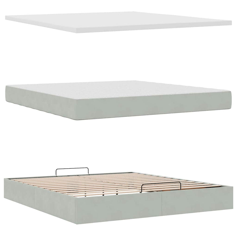 Ottoman bed met matrassen en LED's 160x200cm fluweel lichtgrijs