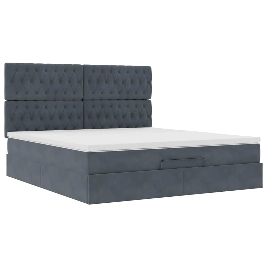 Ottoman Bed Met Matrassen En Led's 160X200Cm Fluweel 160 x 200 cm Donkergrijs