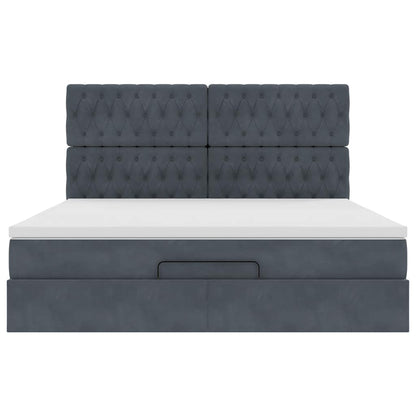 Ottoman Bed Met Matrassen En Led's 160X200Cm Fluweel 160 x 200 cm Donkergrijs
