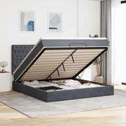 Ottoman bed 160x200 cm donkergrijs fluweel met opbergruimte en LED