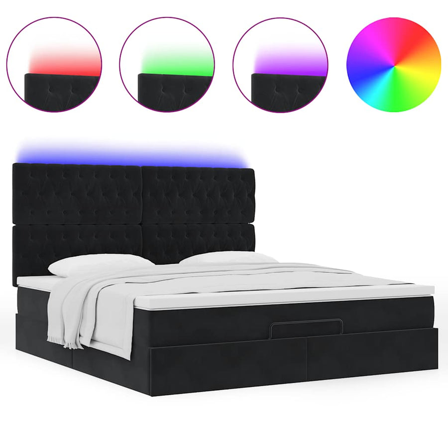 Ottoman bed met matrassen en LED's 160x200cm fluweel zwart