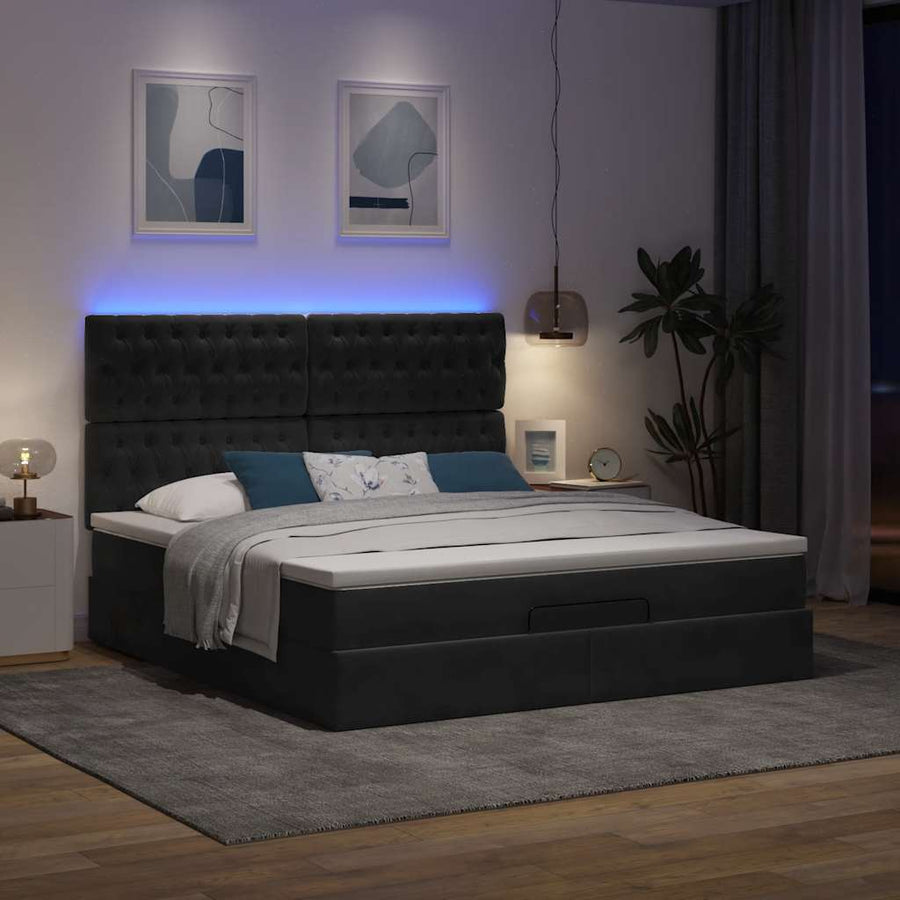 Ottoman bed met matrassen en LED's 160x200cm fluweel zwart
