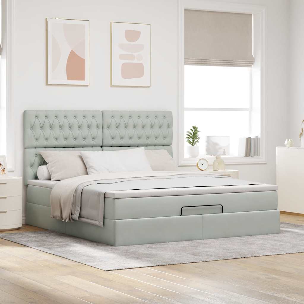 Ottoman bed met matrassen en LED's 180x200cm fluweel lichtgrijs