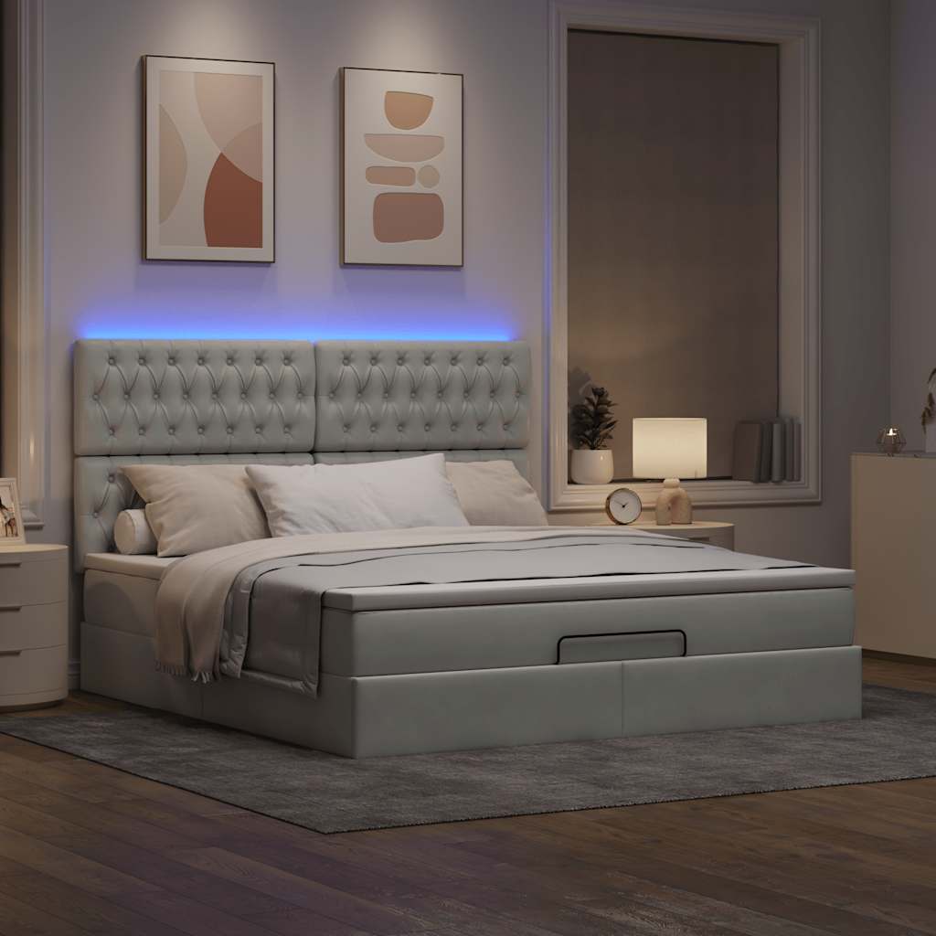 Ottoman bed met matrassen en LED's 180x200cm fluweel lichtgrijs