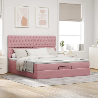 Ottoman bed met matrassen en LED's 180x200cm fluweel roze