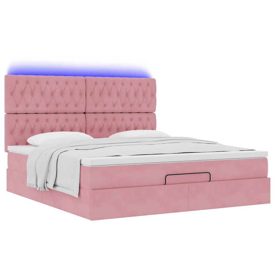 Ottoman bed met matrassen en LED's 180x200cm fluweel roze